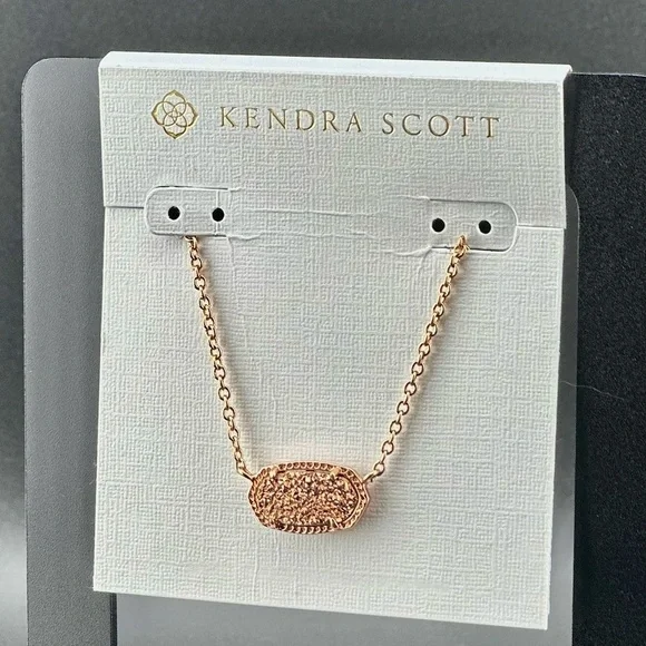 Kendra Scott Elisa Rose Gold Drusy Extended Length Pendant - Picture 3 of 7
